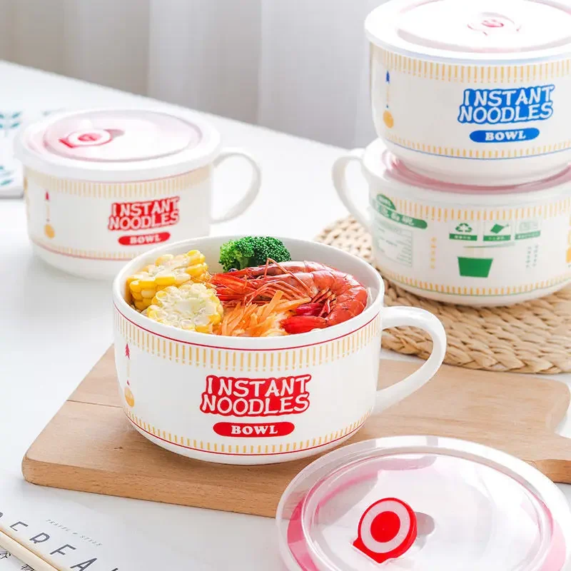 Dim Sum Basket - ความคิดสร้างสรรค์ฝาปิดเซรามิคบะหมี่กึ่งสําเร็จรูปชามโจ๊กสาวหอพักสํานักงานนักเรียน Super ขนาดใหญ่ถ้วยญี่ปุ่นชามอาหารกลางวันแก้ว