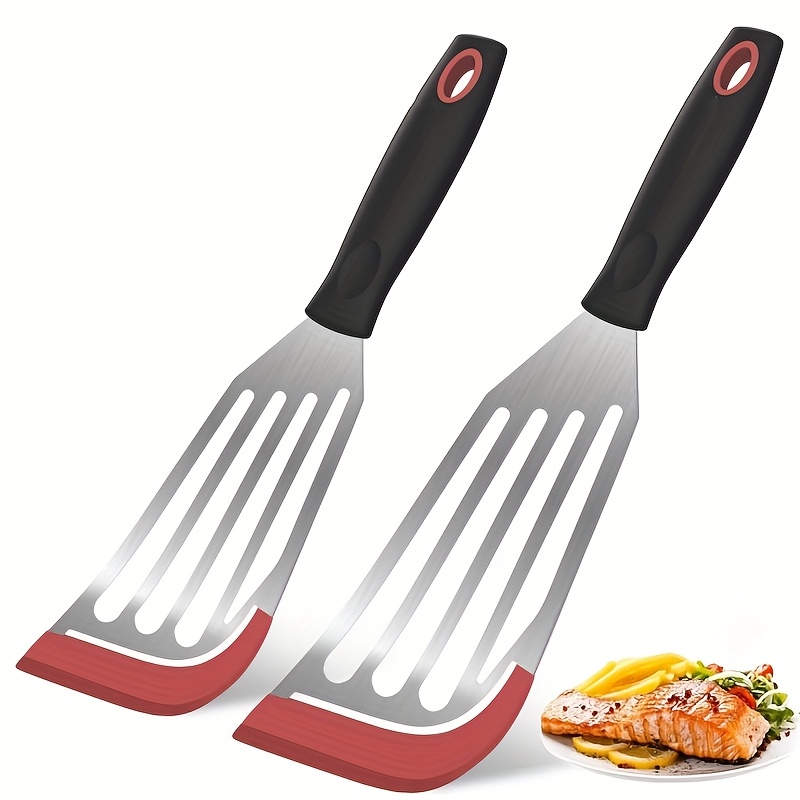 Okonomiyaki Spatula - ตะหลิวซิลิโคนสแตนเลส ทนความร้อนสูง สำหรับทอดปลา ทำอาหาร ตะหลิวพลิกอาหาร ตะหลิวสเต็ก