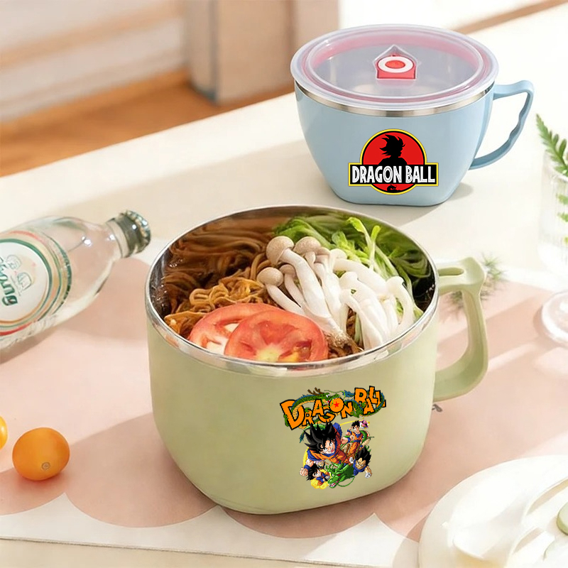 Dim Sum Basket - กล่องอาหารกลางวันสแตนเลสเก็บความร้อนลายดราก้อนบอล พร้อมหูจับ ชามซุป ชามบะหมี่กึ่งสำเร็จรูป ชามผสมอาหาร ของขวัญ